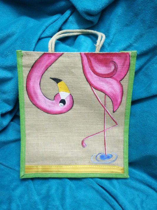 Flamingo Handpainted Jute Bag by RNR