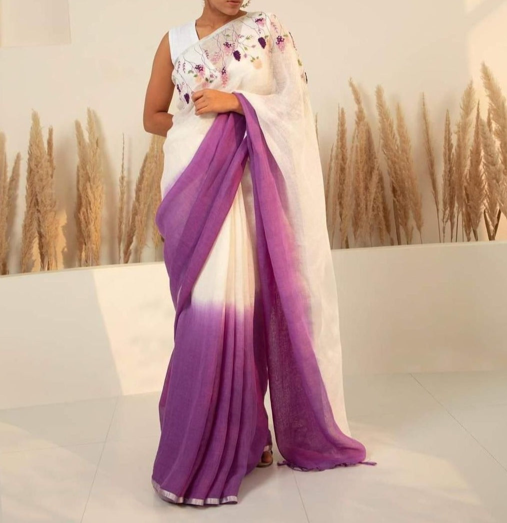 Floral Embroidered Saree | Linen Saree Collection By Rank Never Retire