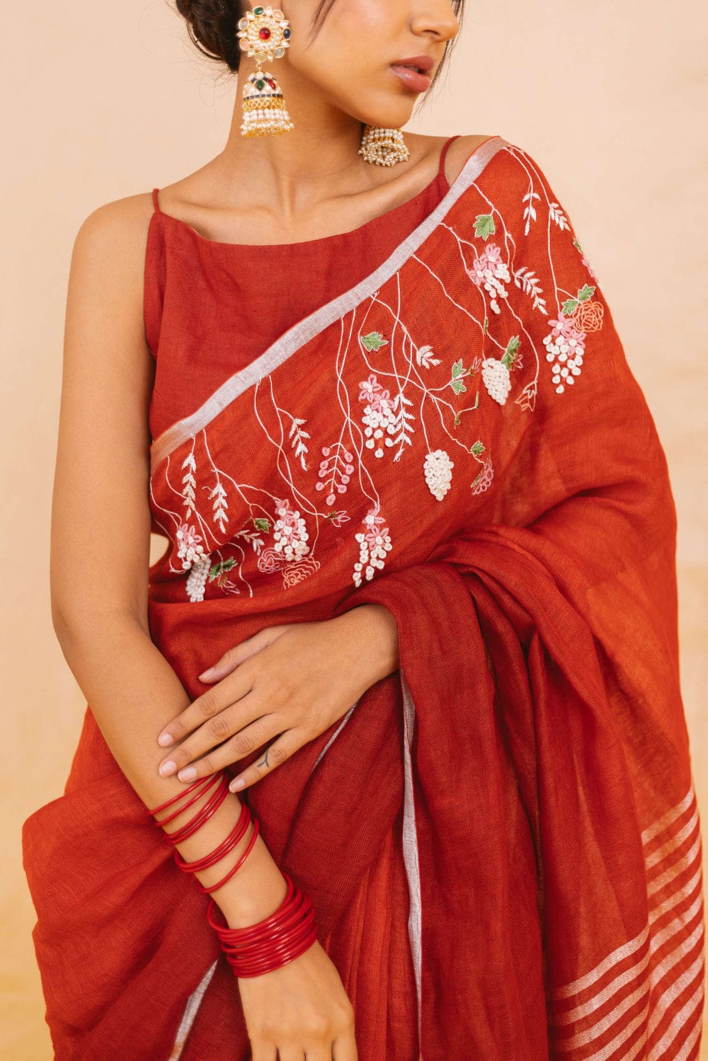 Floral Embroidered Saree | Linen Saree Collection By Rank Never Retire