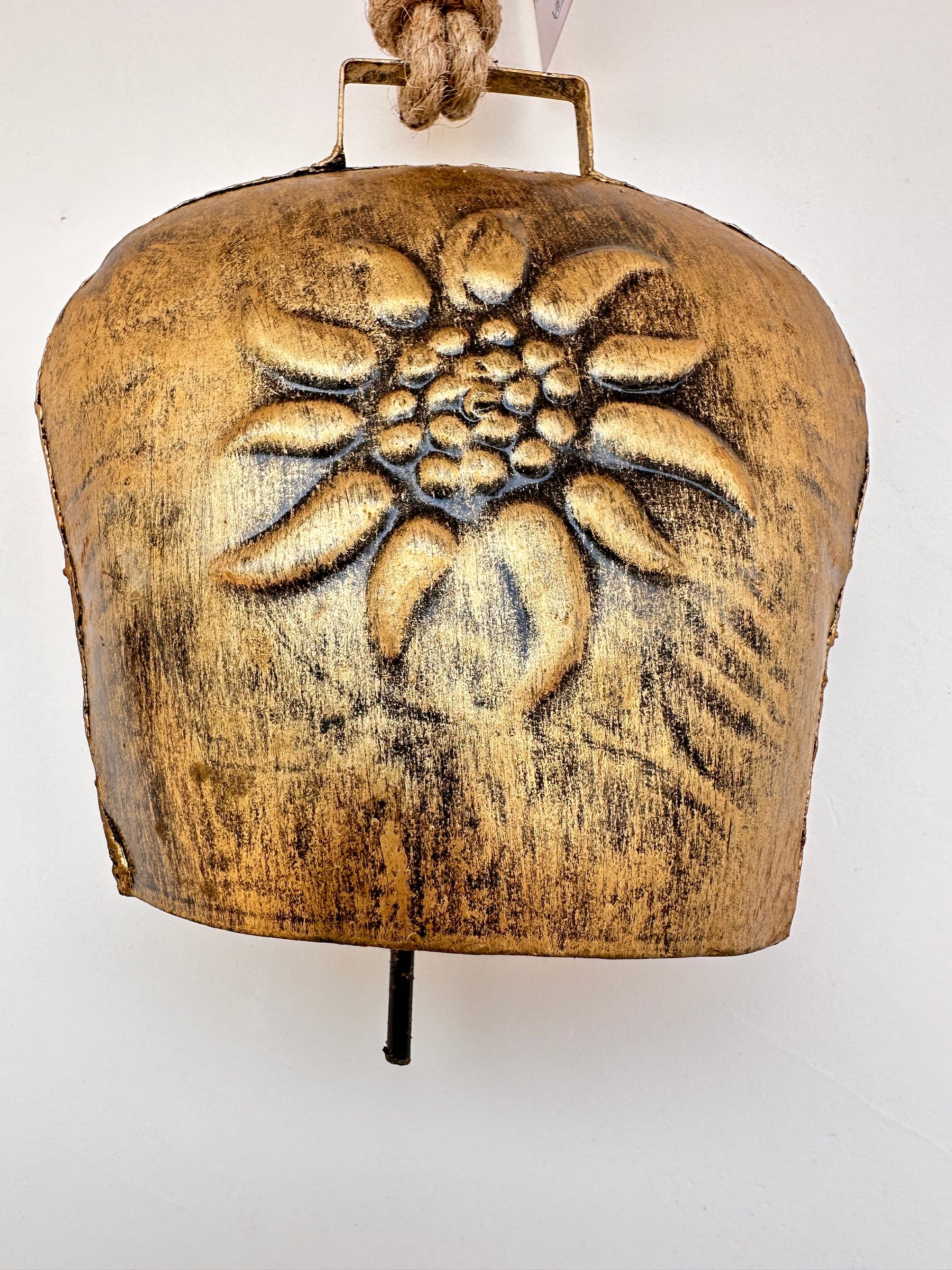Golden Iron Metal Flower Stamped Swiss Style Cowbell by RNR