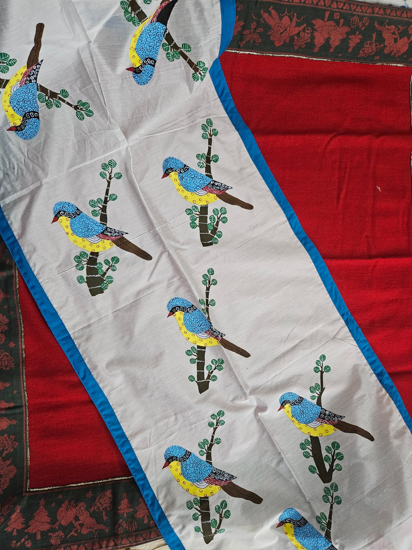 Handpainted Gond Art Dupatta on Cotton by RNR
