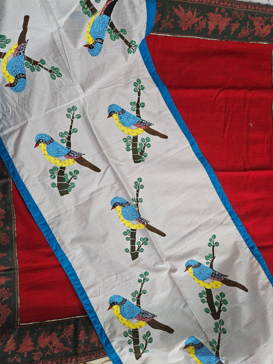 Handpainted Gond Art Dupatta on Cotton by RNR