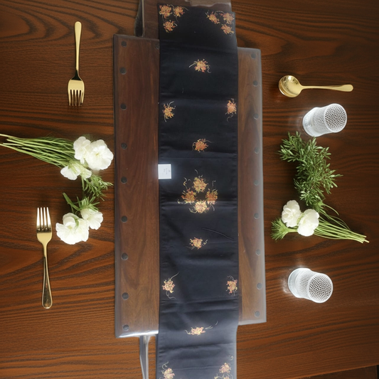 Black Floral Handpainted Runner by RNR
