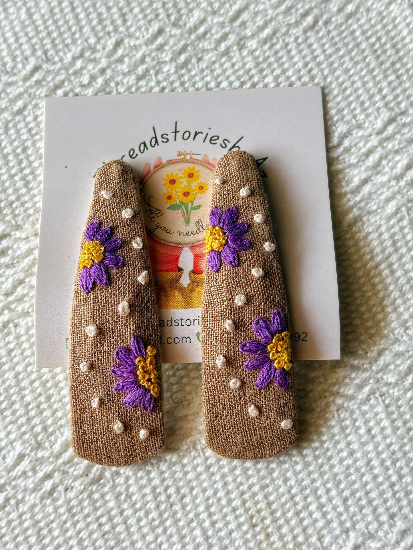 Handembroidered Hair Clips with Floral Embroidery