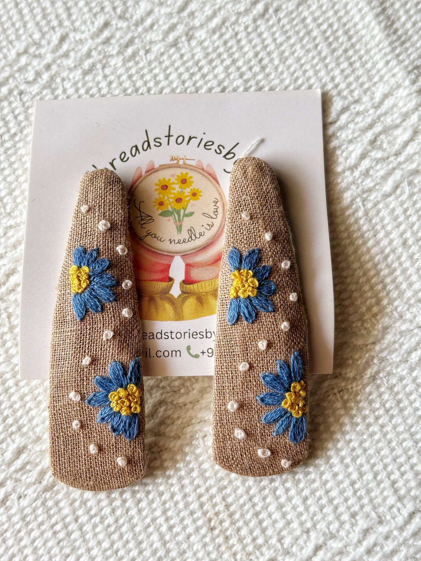 Handembroidered Hair Clips with Floral Embroidery