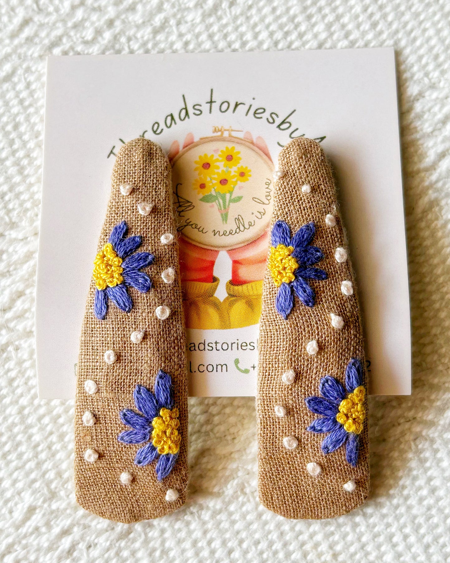 Handembroidered Hair Clips with Floral Embroidery