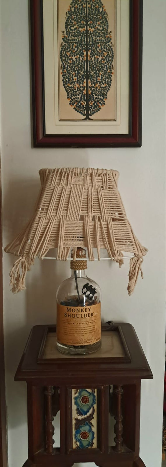 Handknitted Jute Monkey Shoulder Bottle Lamp