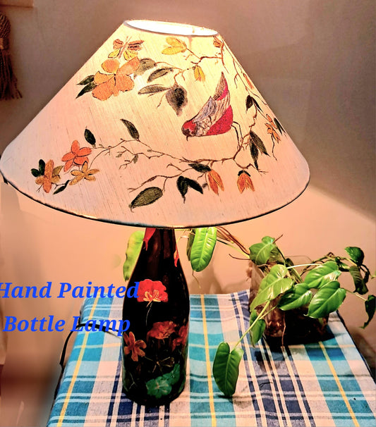 Chirpy Handpainted Lamp Shade and Bottle by RNR