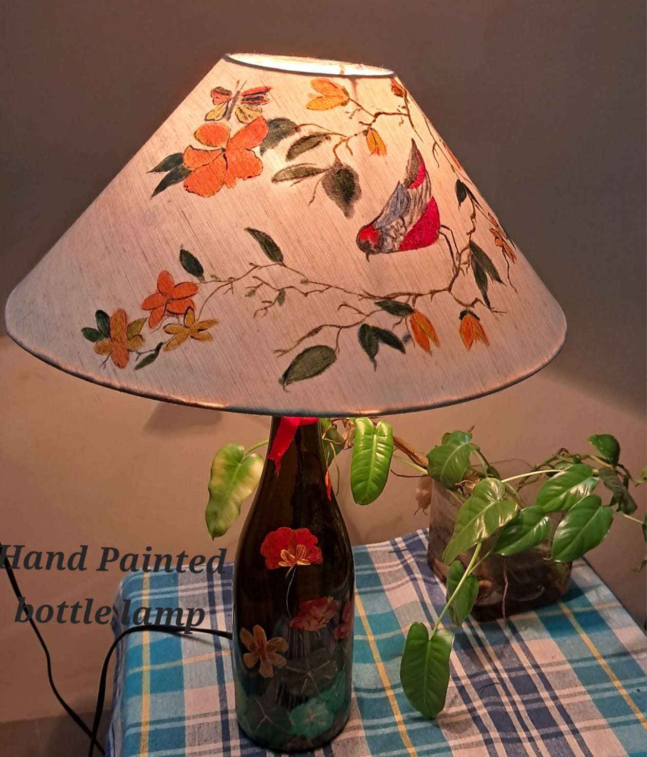Chirpy Handpainted Lamp Shade and Bottle by RNR