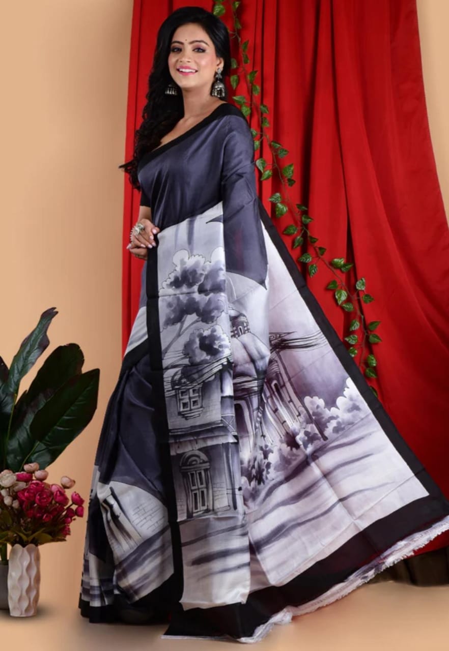 Hathgaadi Painted Bishnupuri Silk Saree by RNR