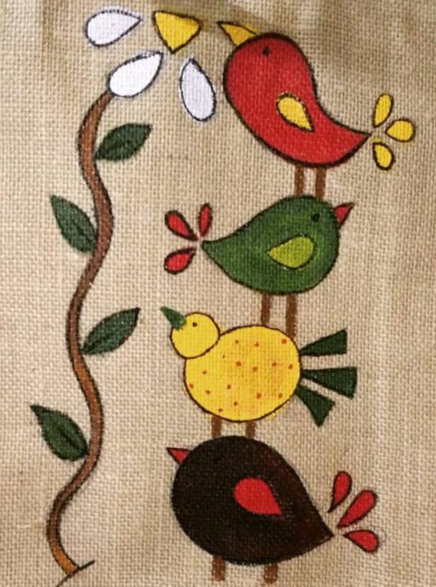 Chahakti Chidiya Handpainted Eco friendly Jute Bag