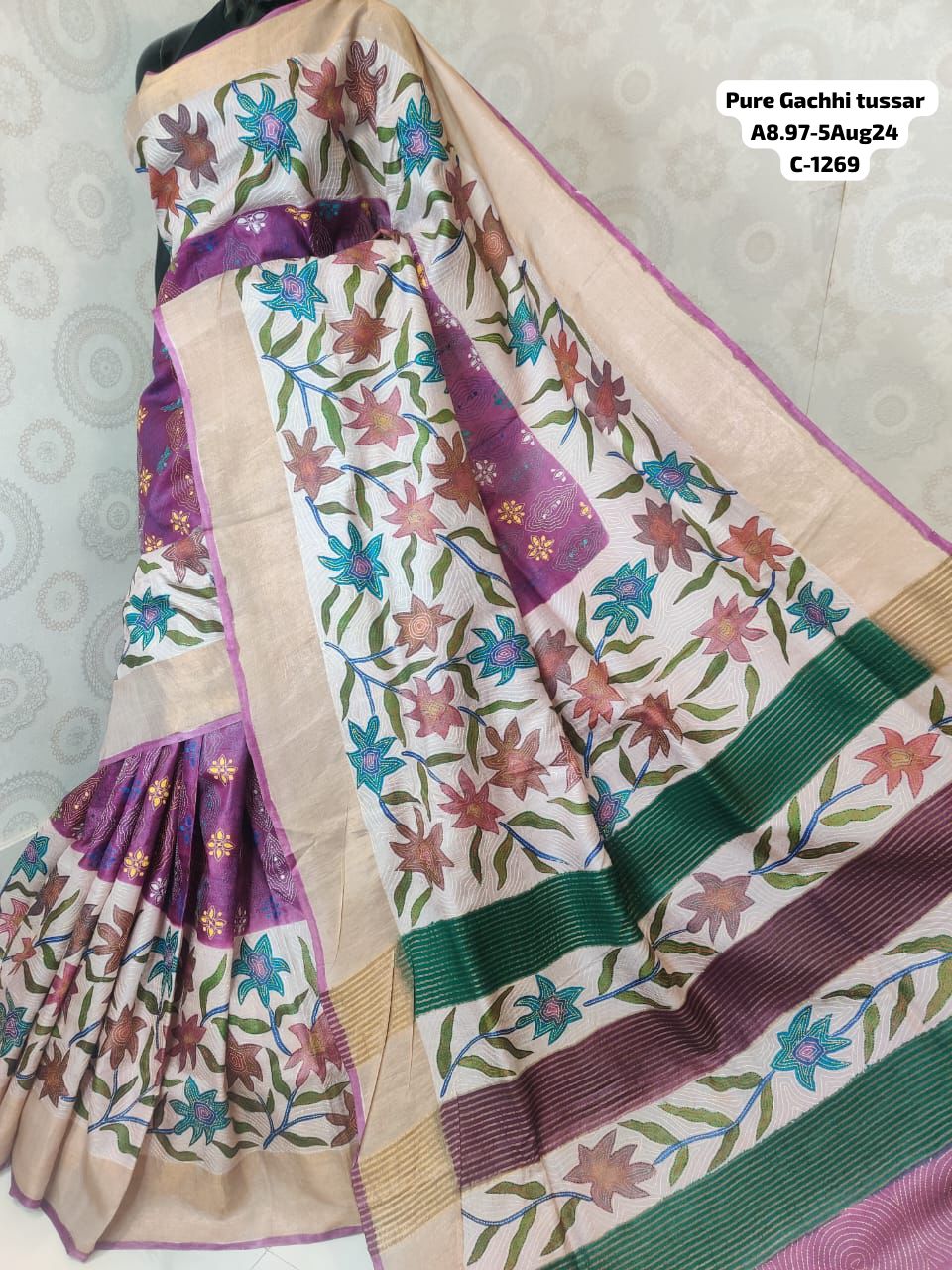 Kantha on Tussar with Gujarati Stitch
