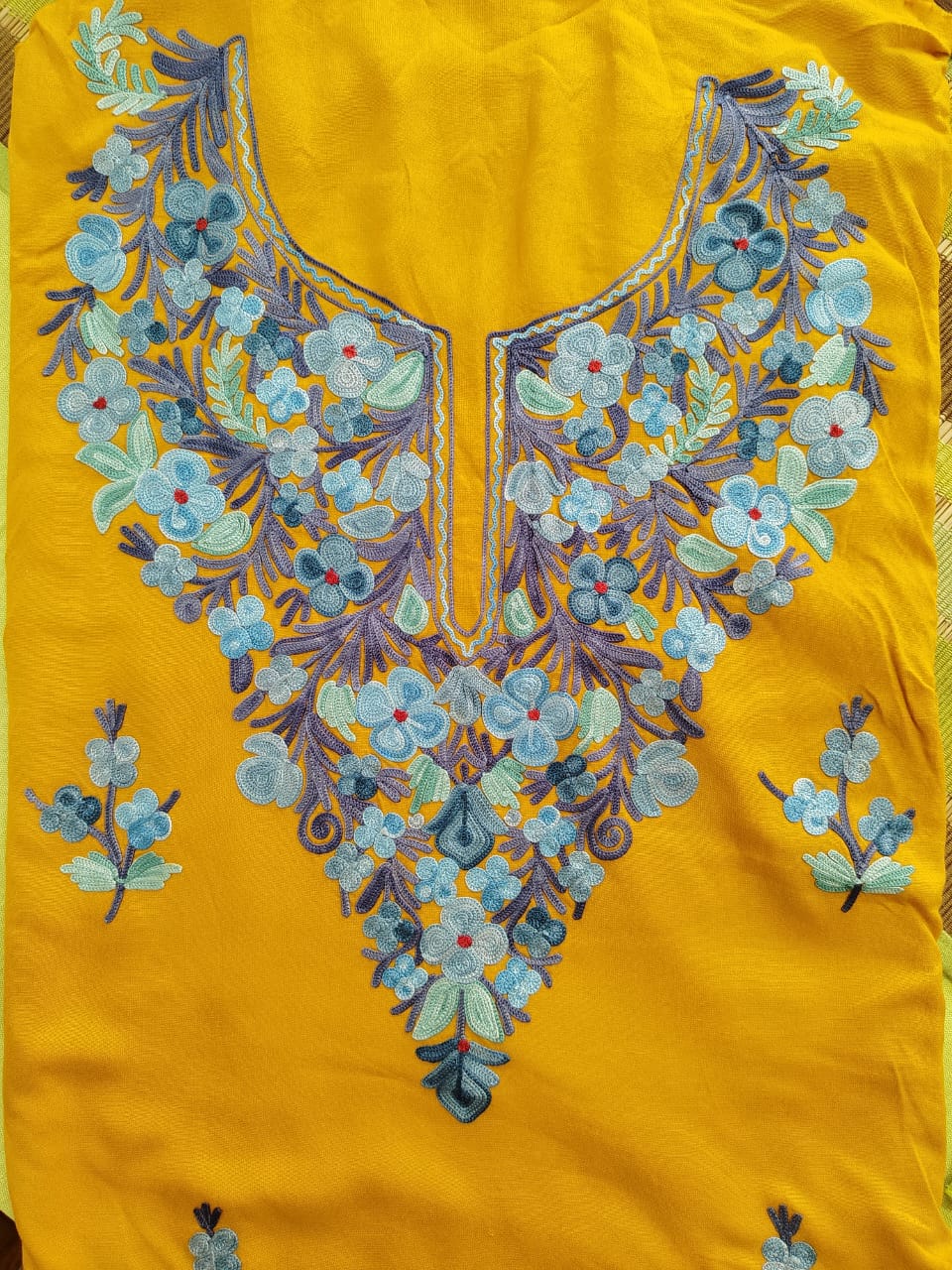 Kashmiri Embroidered Mustard Suit