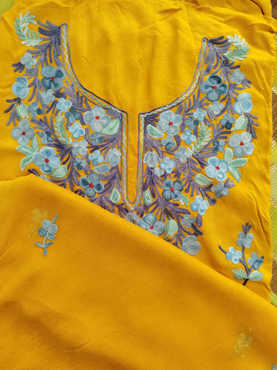 Kashmiri Embroidered Mustard Suit