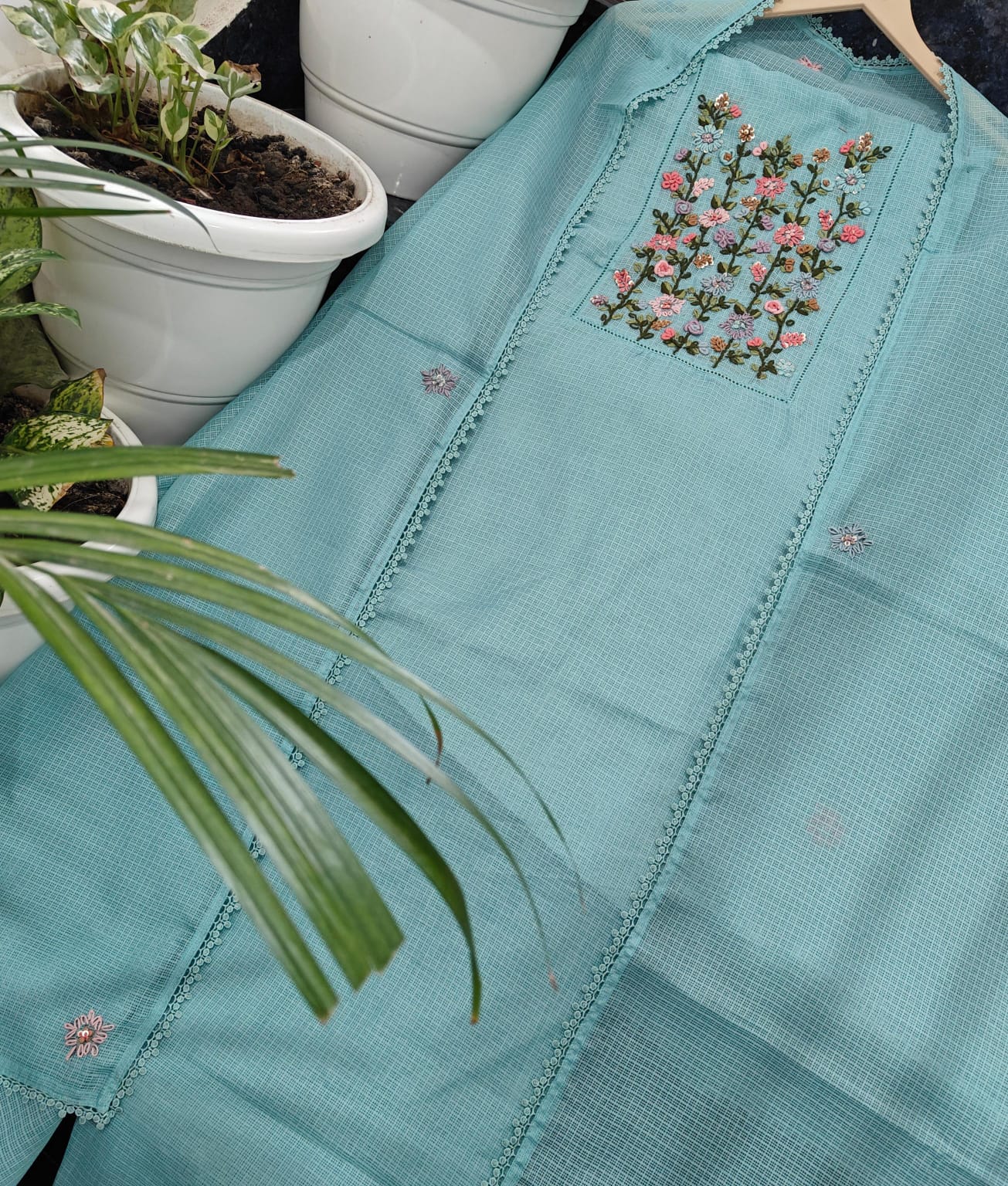 Kota Doriya Intricate Neck Embroidered Suit by RNR