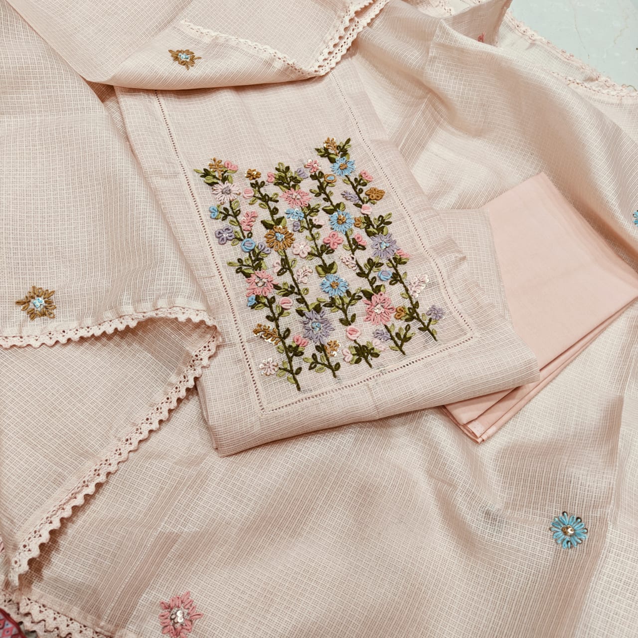 Kota Doriya Intricate Neck Embroidered Suit by RNR