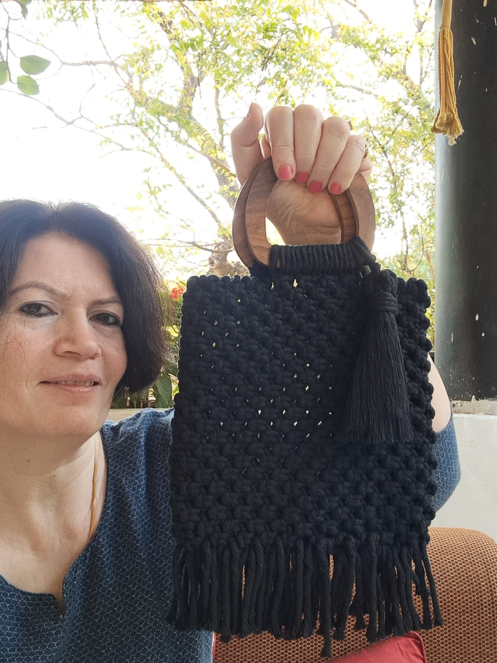 Macrame Bag with Wooden Handle by RNR