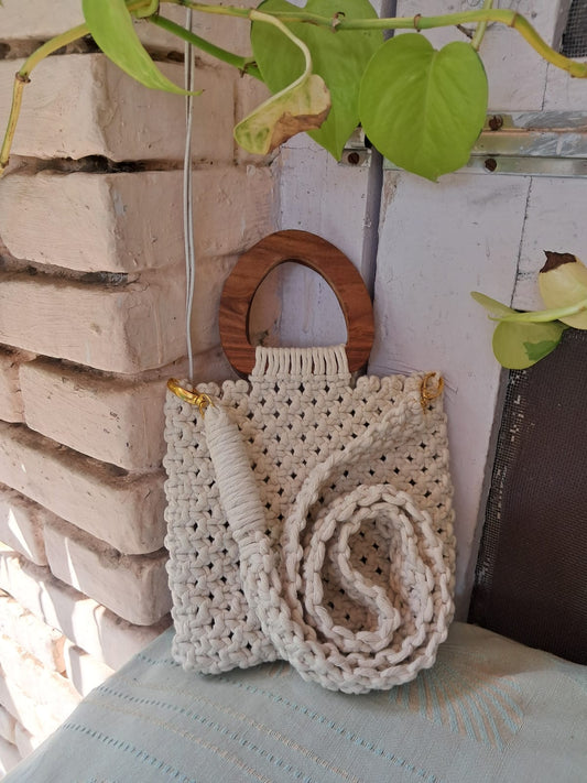 Macrame Bag with Wooden Handle by RNR