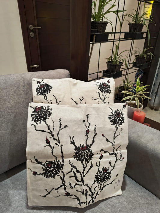 Monochromatic Handpainted Cushion Covers - Set of 2