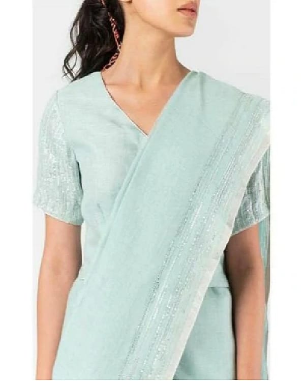 Tarunika Moti & Sitara Work Linen Saree Collection By Rank Never Retire