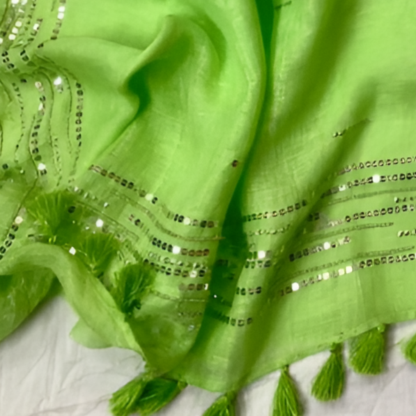 Tarunika Moti & Sitara Work Linen Saree Collection By Rank Never Retire