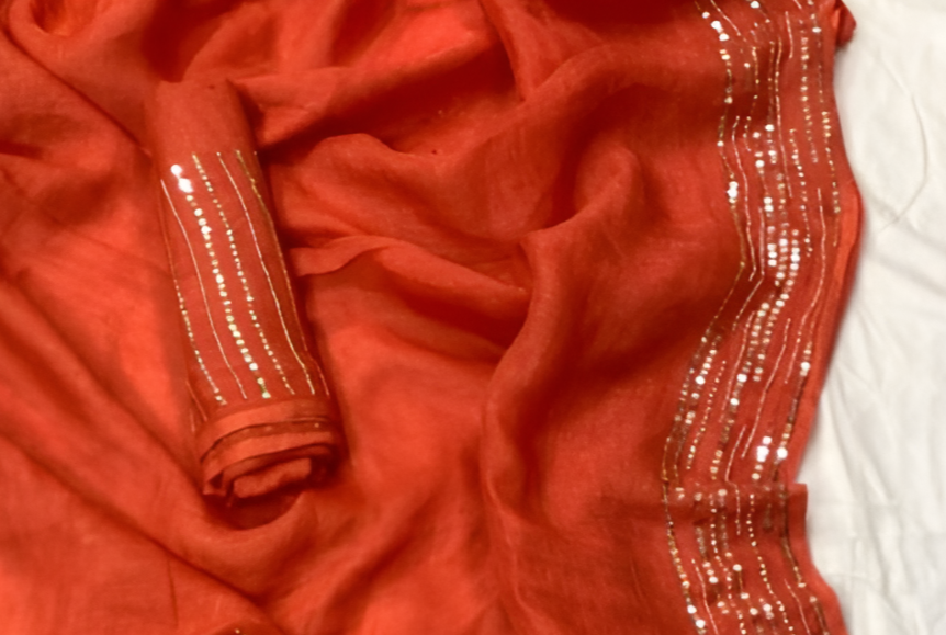 Tarunika Moti & Sitara Work Linen Saree Collection By Rank Never Retire
