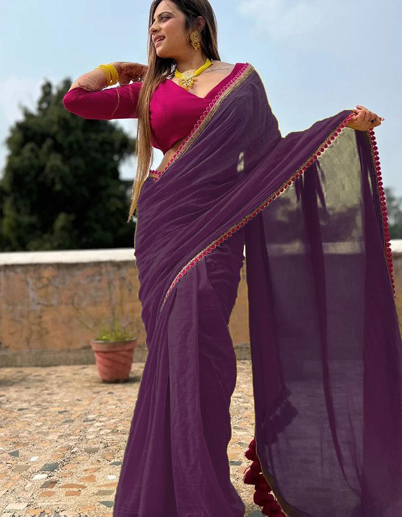 Mul Cotton Lace Sarees - Plain by RNR