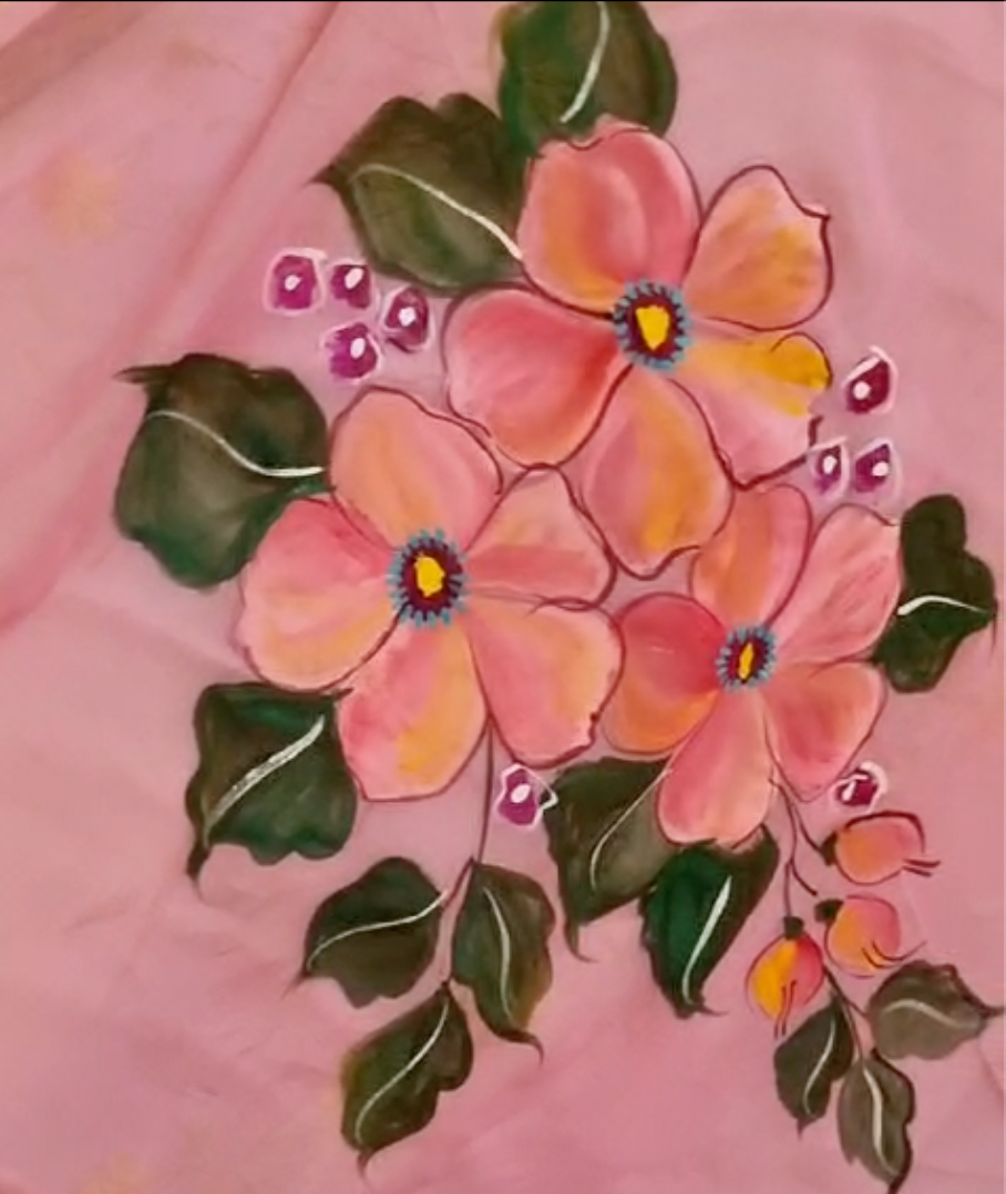Floral Blast! Handpainted Peach Organza Saree by RNR