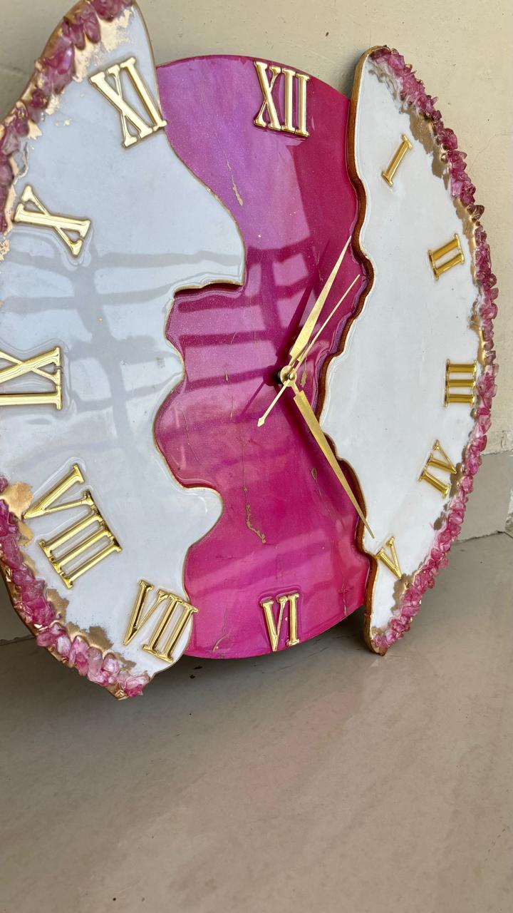 Pink Bloom Resin Art Wall Clock