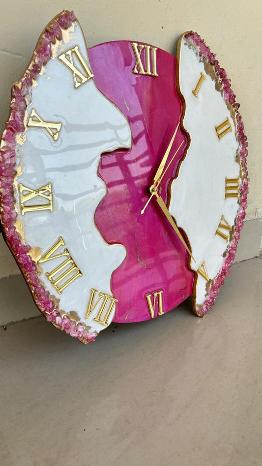 Pink Bloom Resin Art Wall Clock