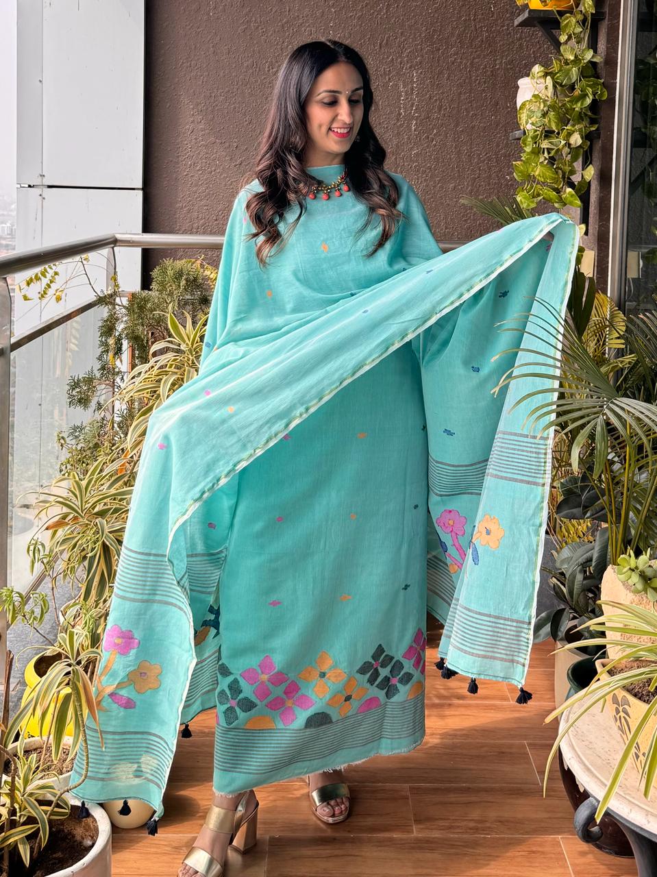 Pure Cotton Handwoven Tantuja Salwar Suit Fabric by RNR