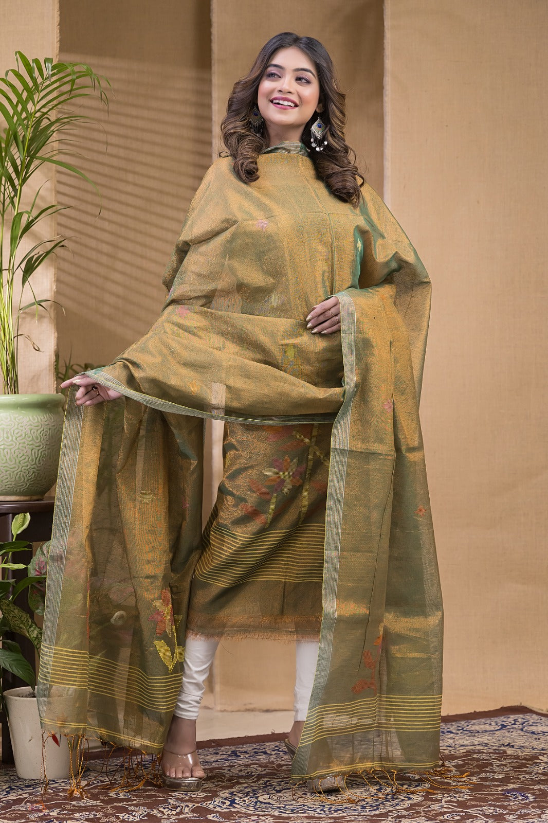 Pure Metallic Linen Jamdani Suit by RNR