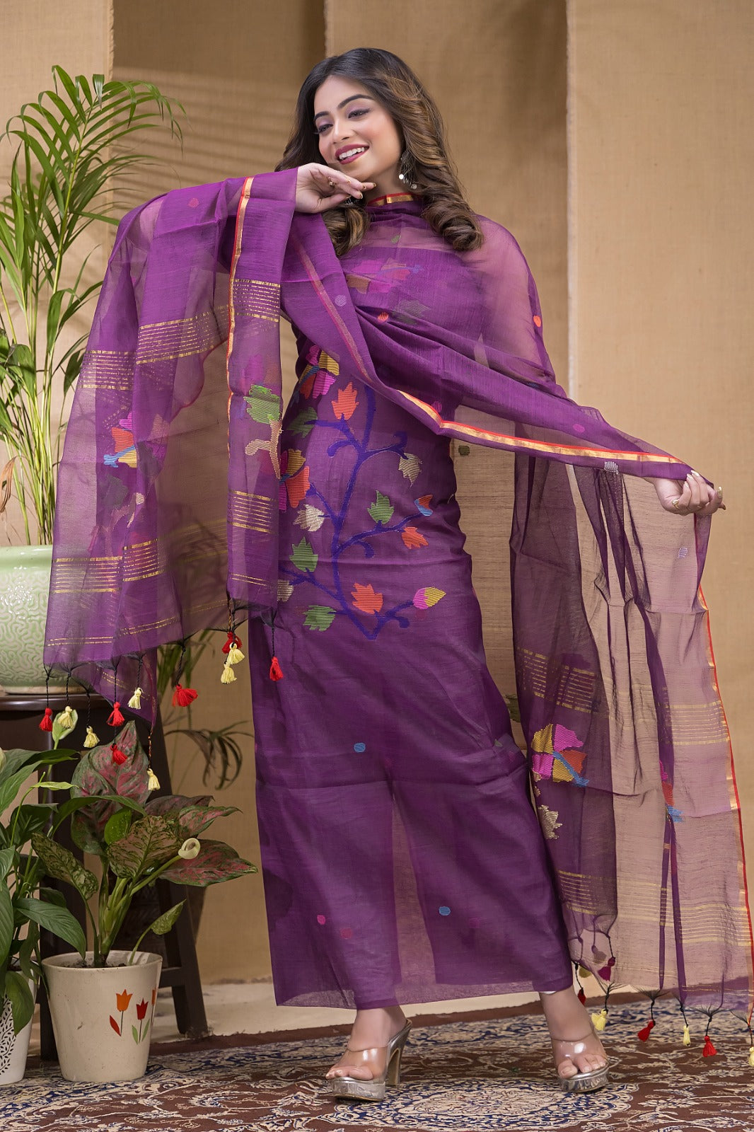 Pure Metallic Linen Jamdani Suit by RNR