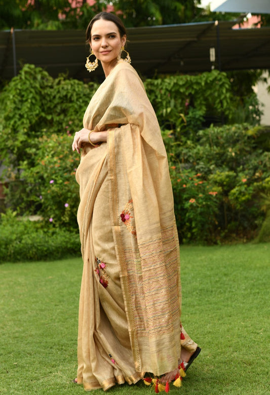 Nirvana Silk Linen Hand Embroidery Saree By Rank Never Retires
