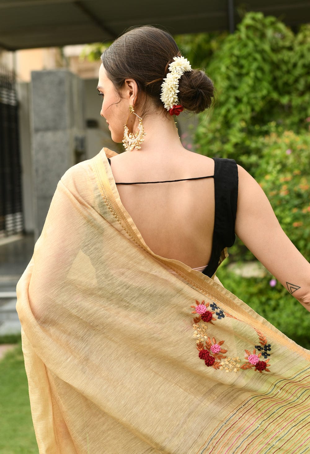 Nirvana Silk Linen Hand Embroidery Saree By Rank Never Retires