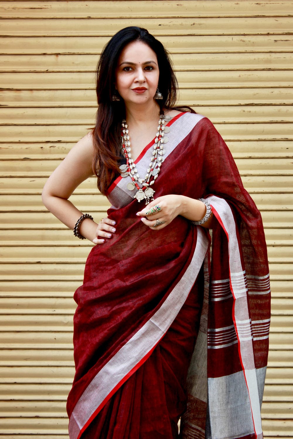 Pure Linen with Zari Border by RNR