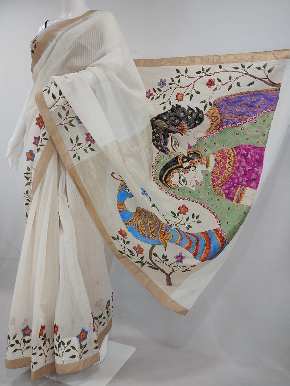 Pure Handloom Chanderi Cotton Hand-Painted Saree