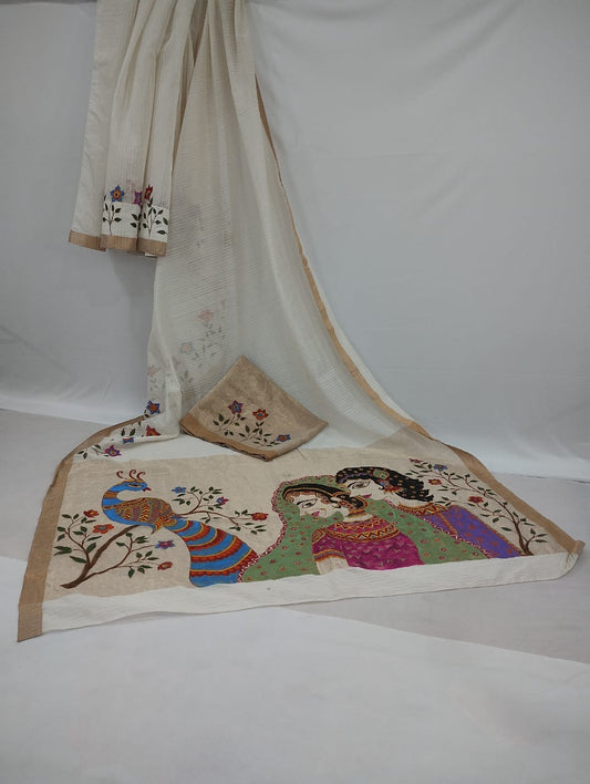 Pure Handloom Chanderi Cotton Hand-Painted Saree