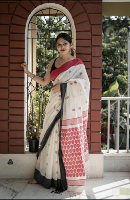 Rain Drops Pure Khadi Cotton Saree