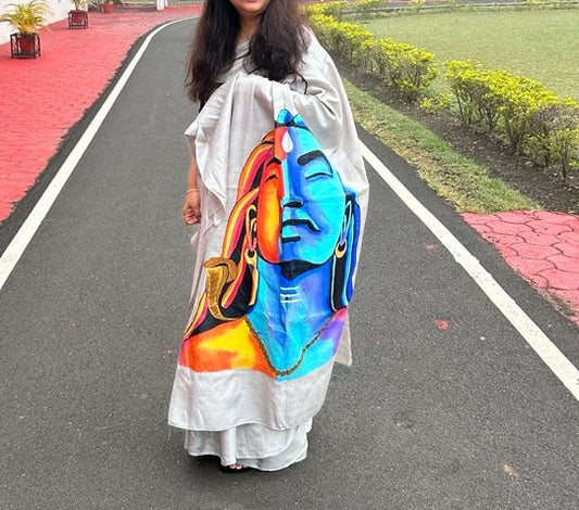 Hand-Painted Saree - Shiva Mahakaal Saree | Customisable Saree By Rank Never Retire