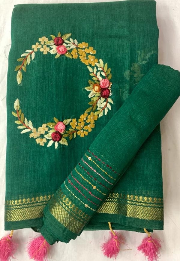 Nirvana Silk Linen Hand Embroidery Saree By Rank Never Retires