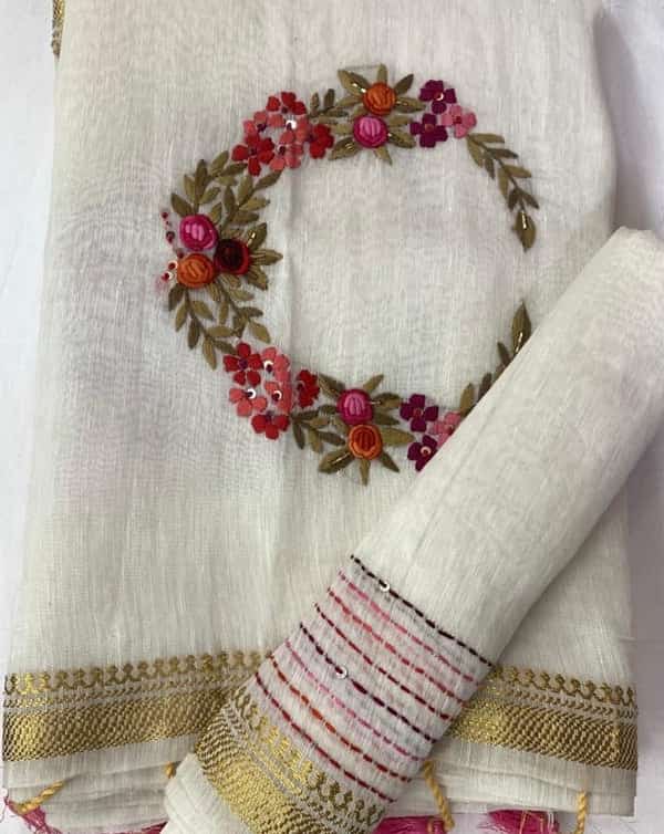 Nirvana Silk Linen Hand Embroidery Saree By Rank Never Retires