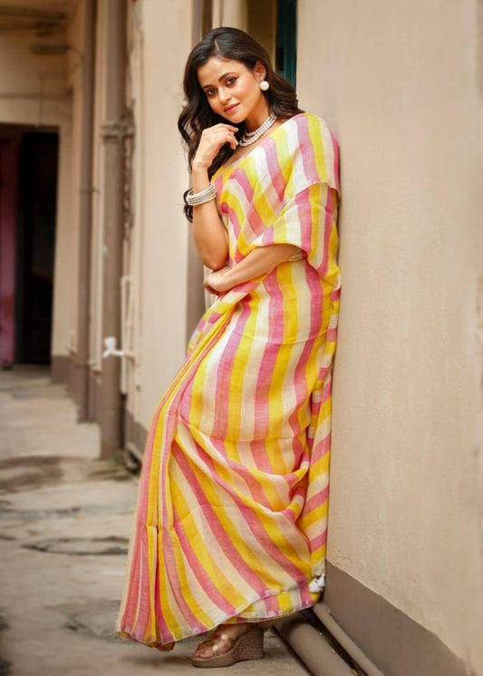 Striped Linen Saree by RNR