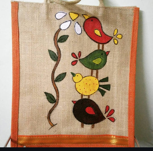 Chahakti Chidiya Handpainted Eco friendly Jute Bag