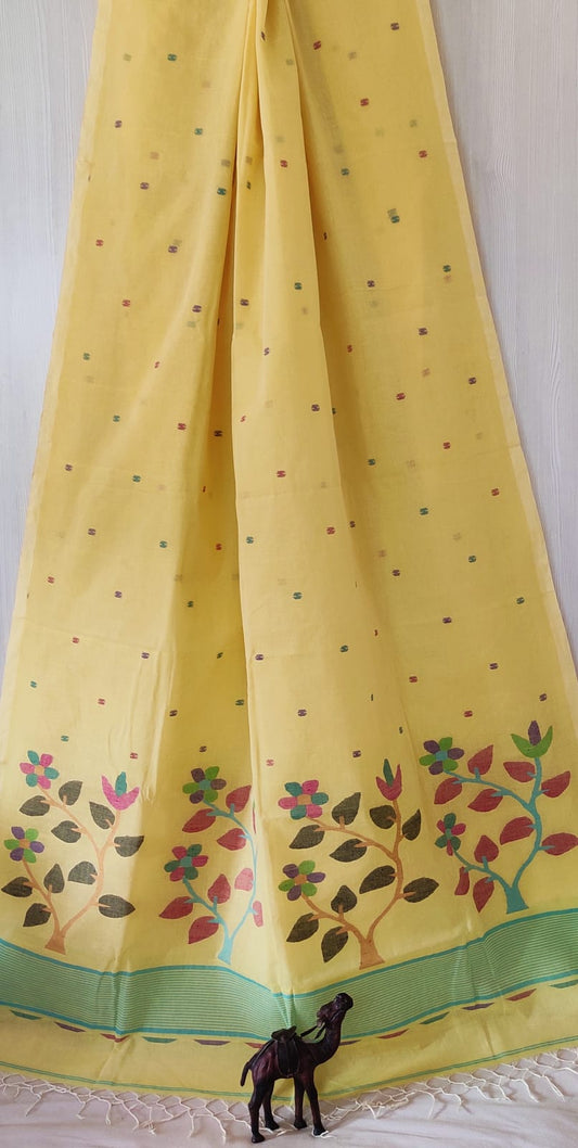 Motif pallu Jamdani Cotton Saree by RNR