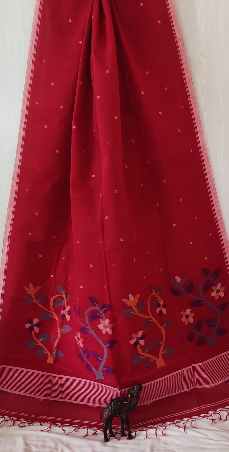 Motif pallu Jamdani Cotton Saree by RNR
