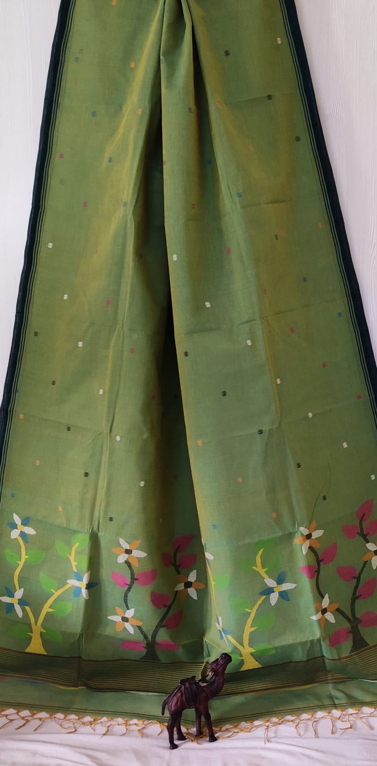 Motif pallu Jamdani Cotton Saree by RNR