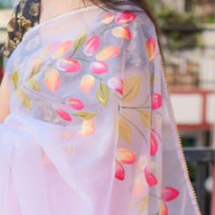 Pink Bloom Handpainted Saree by RNR