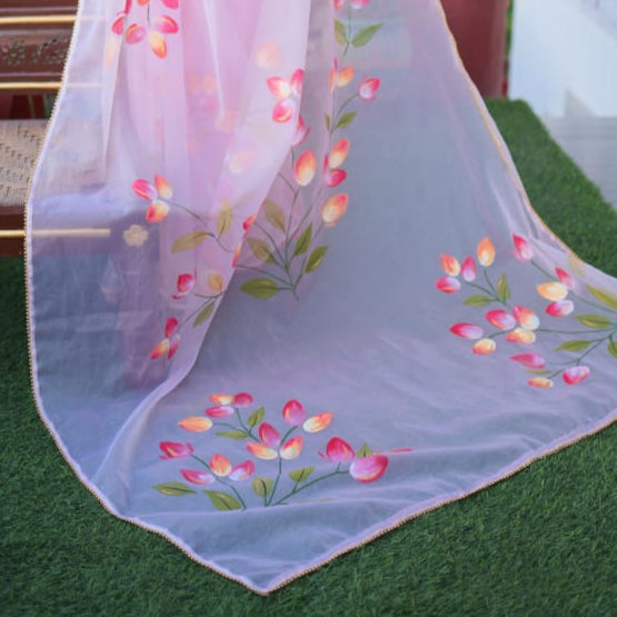 Pink Bloom Handpainted Saree by RNR