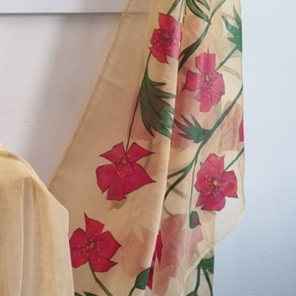 Beige Floral Handpainted Saree by RNR